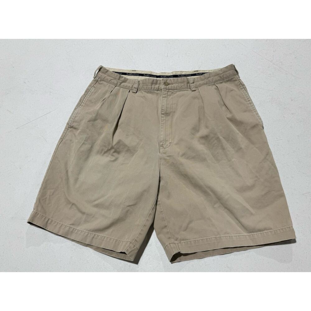 Vintage Polo Ralph Lauren Tyler Shorts Mens Size 35 Beige Pleated Chinos 8" 90s
